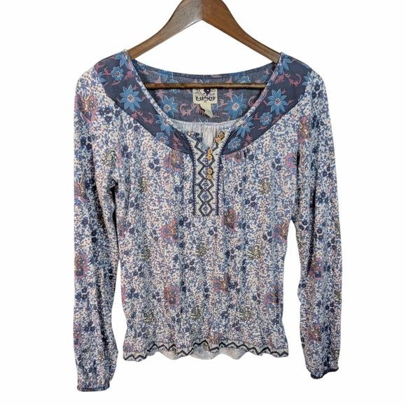 Lucky Brand Tops - Lucky Brand Bohemian Floral Print Cotton Long Sleeve Tee Shirt